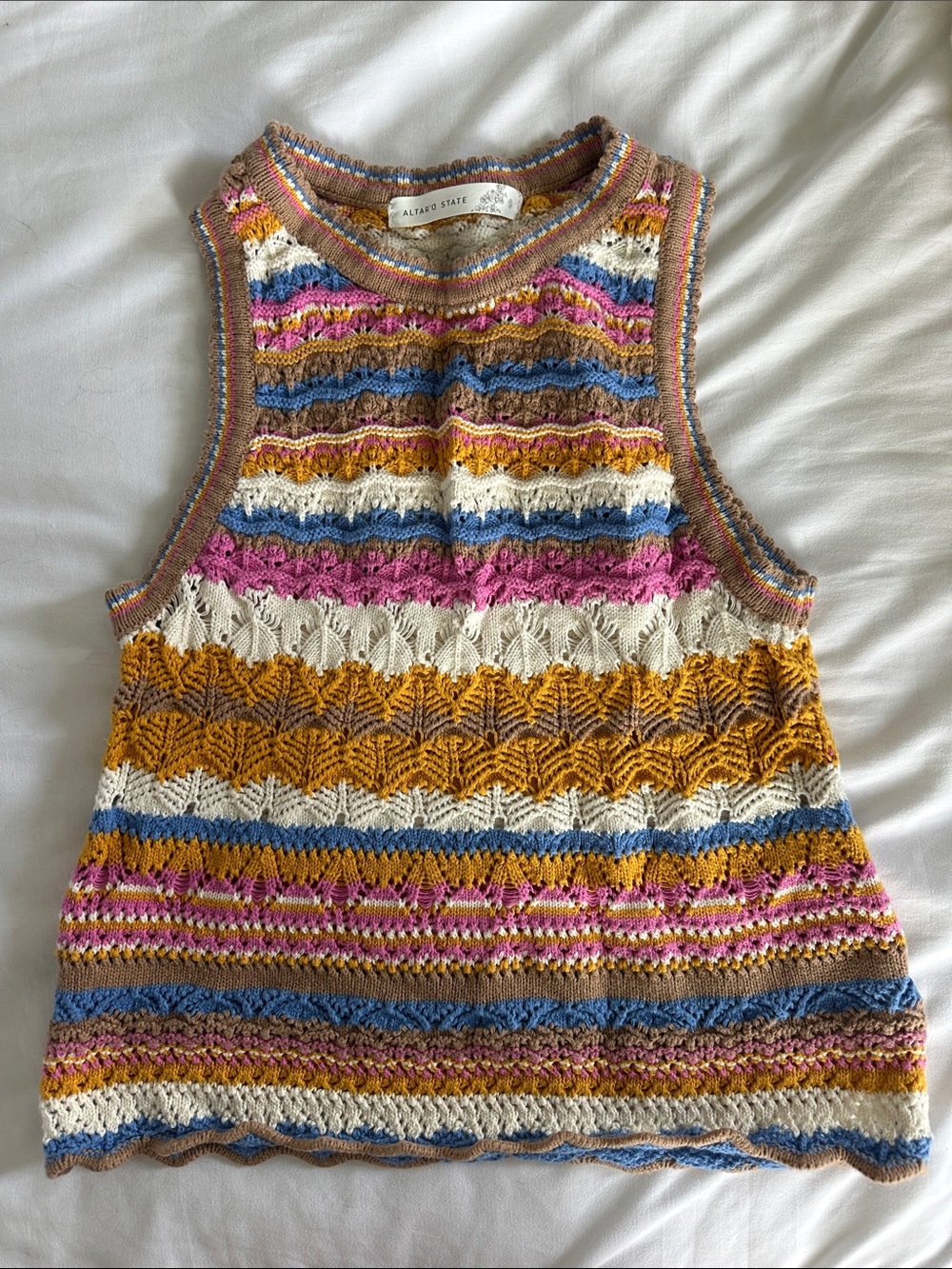 Altar'd State Multicolor Knit Tank Top - Mustard, Pink, Blue, Cream, Brown